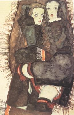 Egon Schiele Two Girls on Fringed Blanket (mk12) Germany oil painting art